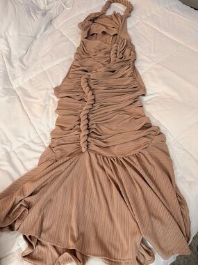 Fashion Nova One-Shoulder Braided Taupe Midi Dress